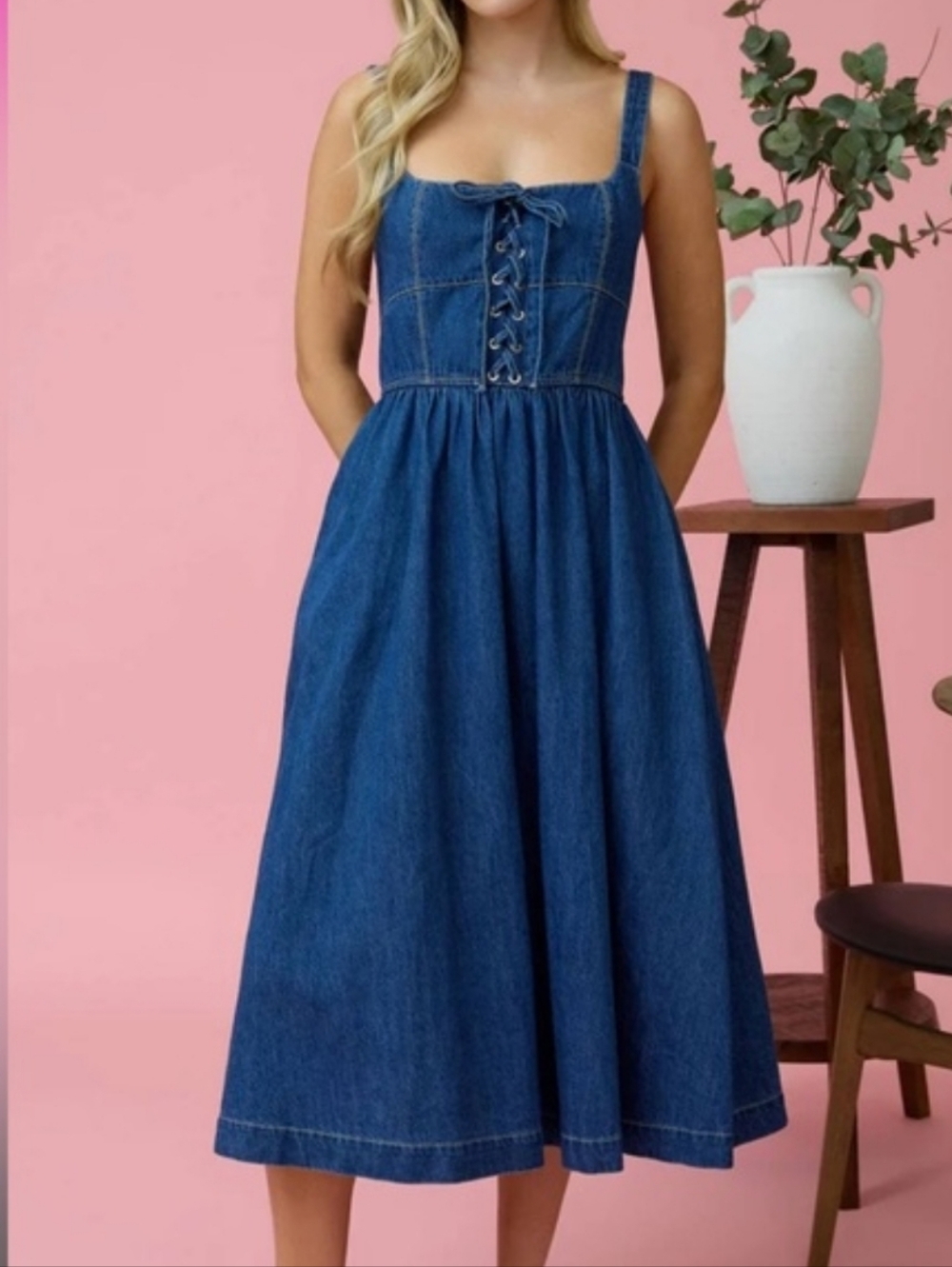 Blu Pepper Womens M Denim Jean Smocked Dress Flirty Summer Femenine Boho Airy